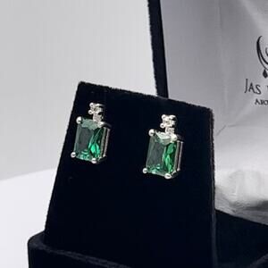 Beautiful 3ctw Emerald & White Sapphire Earrings Emerald Cut Emerald Earrings